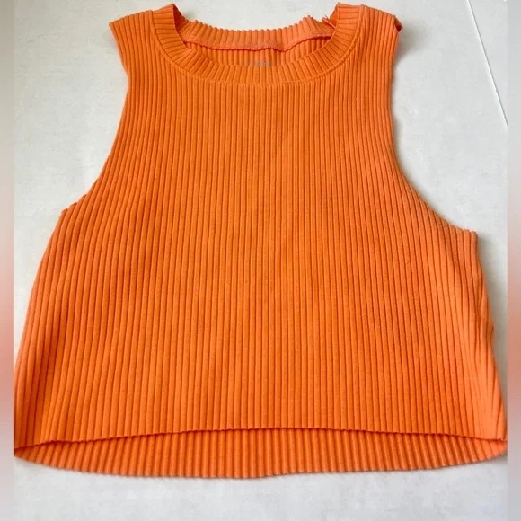 Aerie Small Cropped High Neck Ribbed Tank Top Orange Summer - Picture 1 of 6